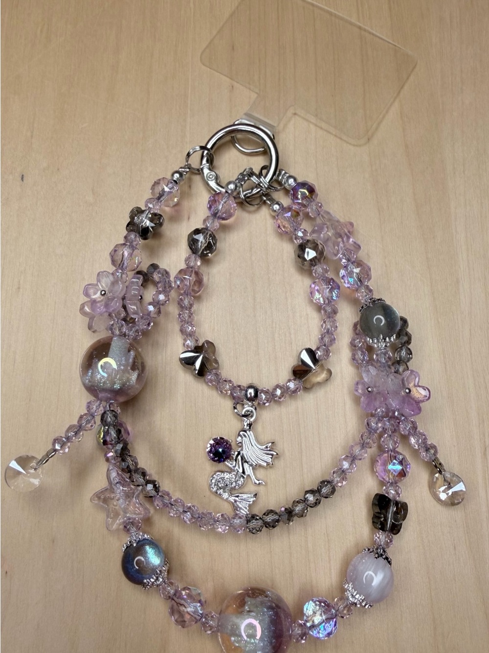 Handmade! Silver Fairy Charm Lavender Beaded- Phone/Bag Charm